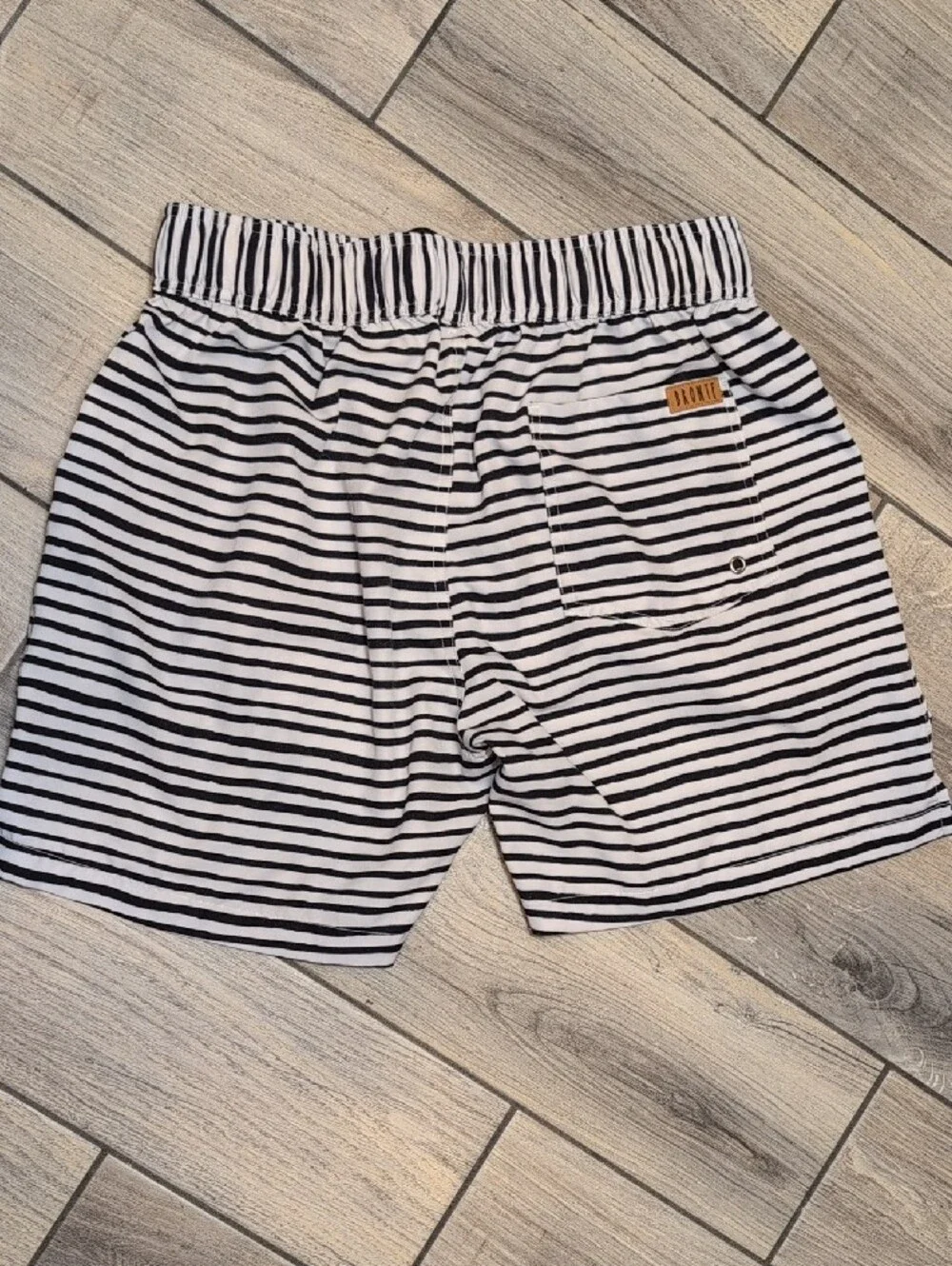 Bronte Men’s Black & White Striped Cabana Preppy Swim Shorts